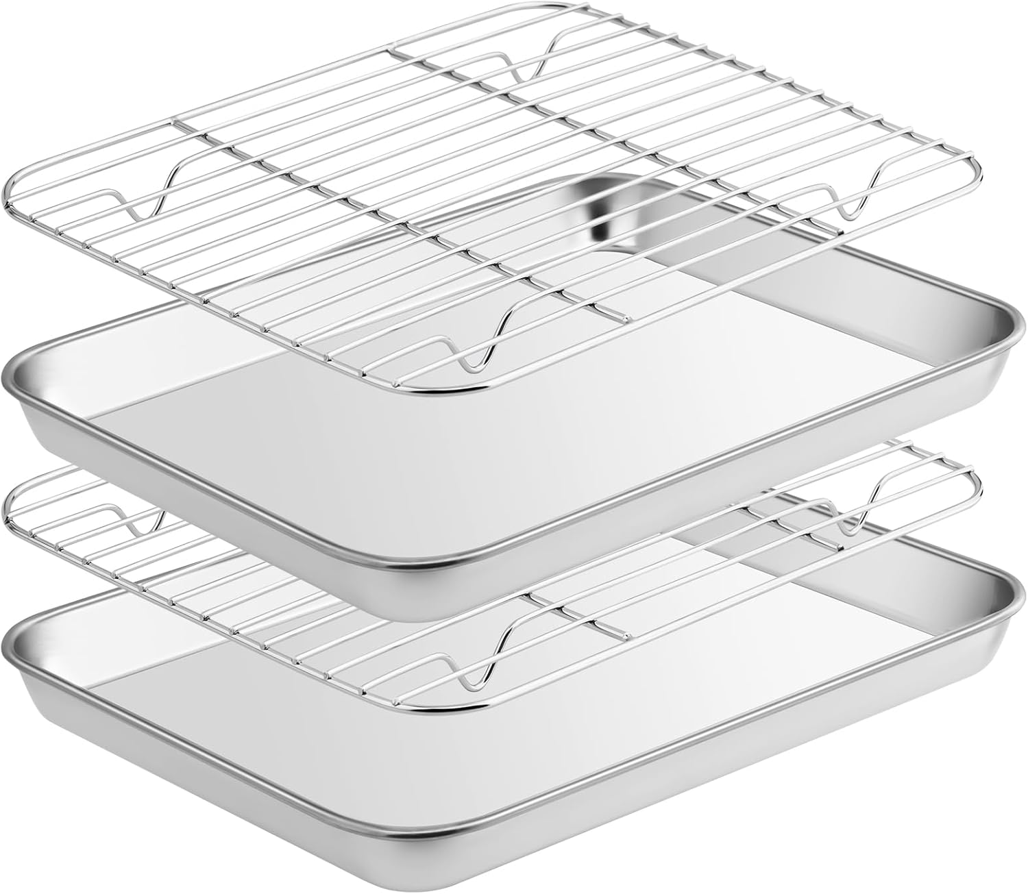 Fire More Plaque de Cuisson avec Grille de Refroidissement[2 Plaques + 2 Racks],en Acier Inoxydable avec Grille,non Toxique et Résistant et Facile à Nettoyer Passe au Lave-Vaisselle(26,5x20,5x2,5cm） 26,5 x 20,5 x 2,5cm