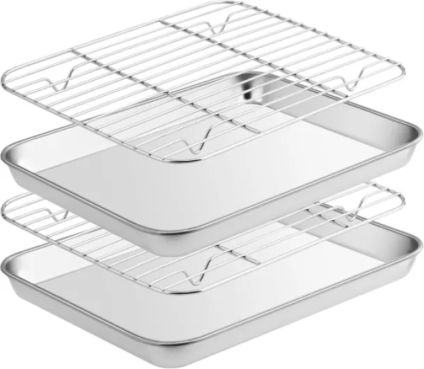 Fire More Plaque de Cuisson avec Grille de Refroidissement[2 Plaques + 2 Racks],en Acier Inoxydable avec Grille,non Toxique et Résistant et Facile à Nettoyer Passe au Lave-Vaisselle(26,5x20,5x2,5cm） 26,5 x 20,5 x 2,5cm