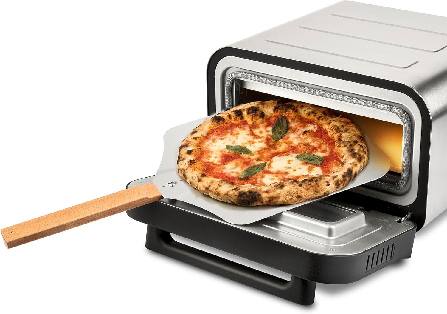 G10204 Pizza Pro 2 minutes, 1700 W, atteint jusqu'à 450 °C, murs froids, cuisson en 2 minutes, écran numérique avec 6 programmes, pierre réfractaire, accessoires et livre de recettes inclus