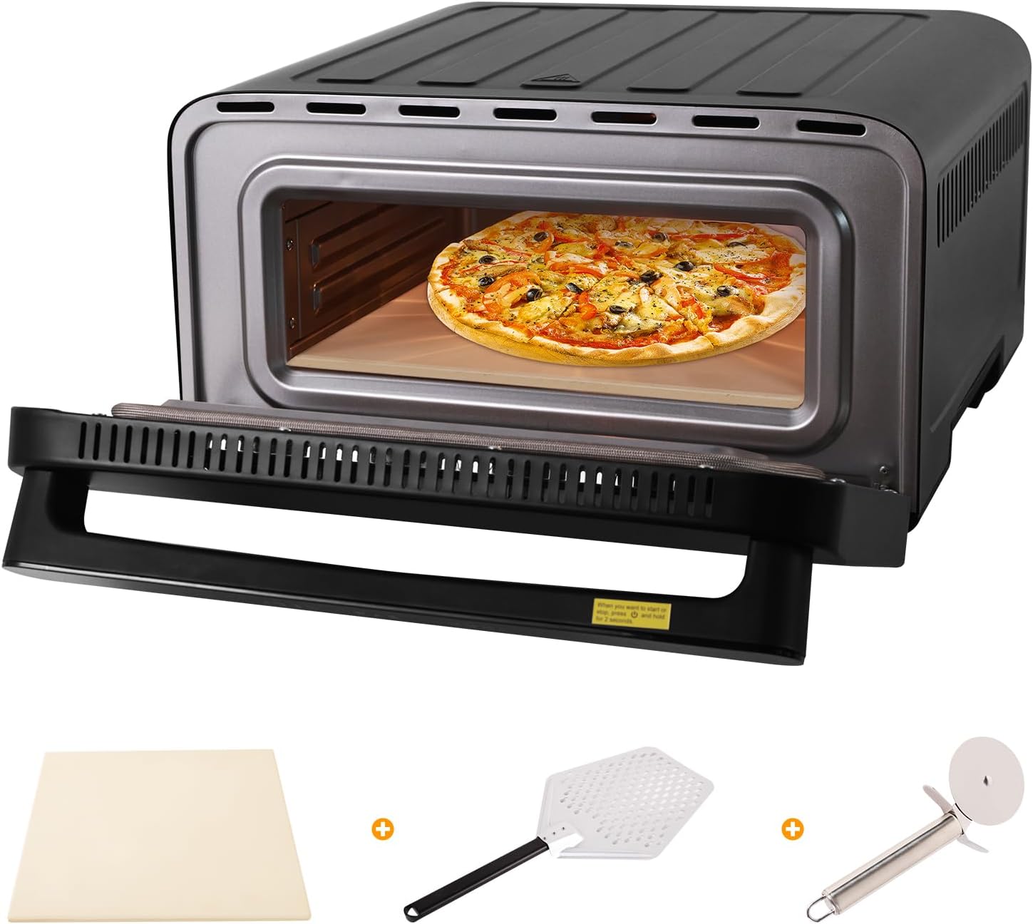 Four à Pizza électrique - Four à Pizza en Acier Inoxydable écran Tactile, Cuisson à 430°C max avec Pelle à Pizza Coupe Pizza Pierre à Pizza, 2200W max Pizzas de 3 min sans Retourner économie D'énergie Black