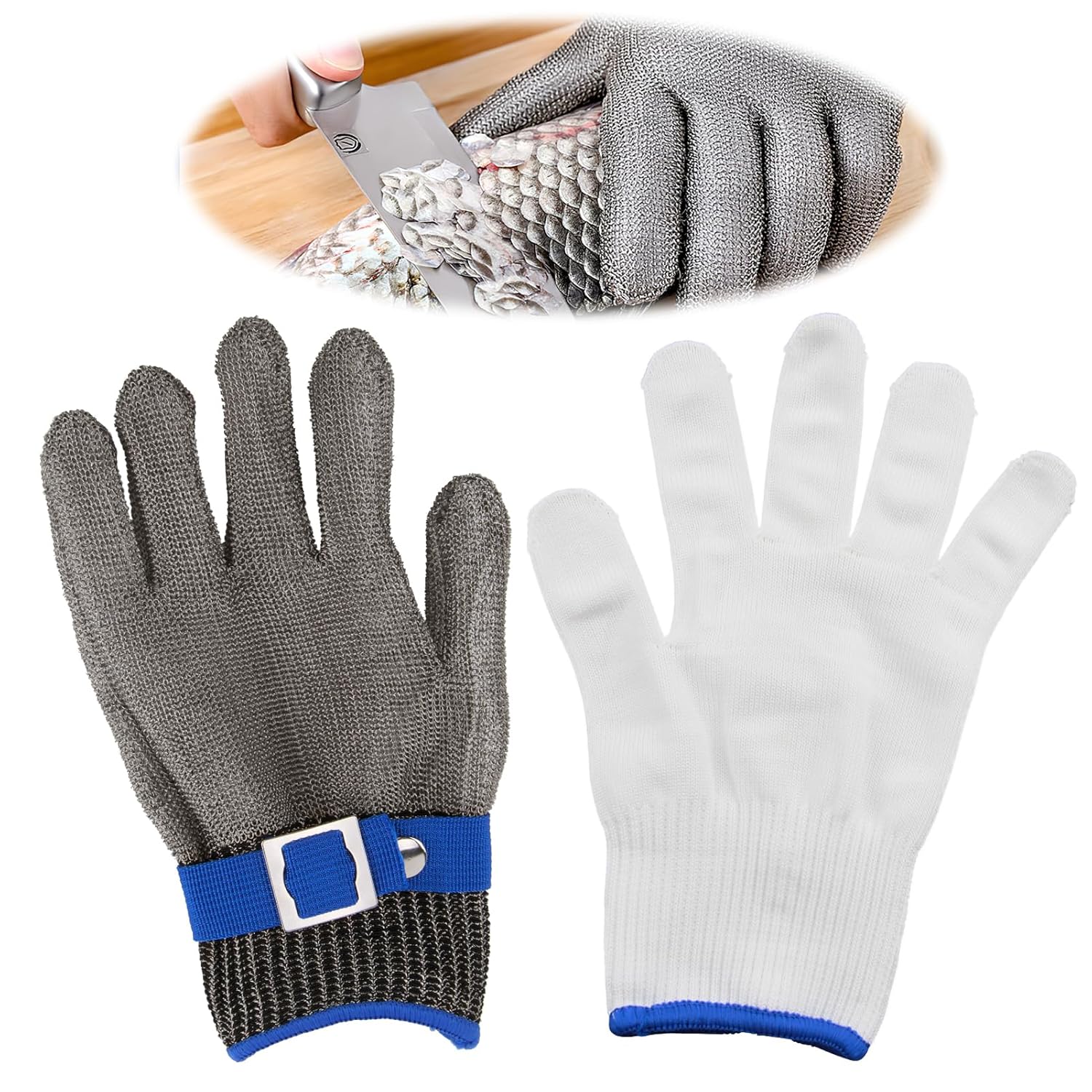 Gant Anticoupure Niveau 9 Taille L avec Doublure en Coton, Gant de Protection en Acier Inoxydable Maille Métallique pour Bricolage, Jardinage, Travail, Découpe