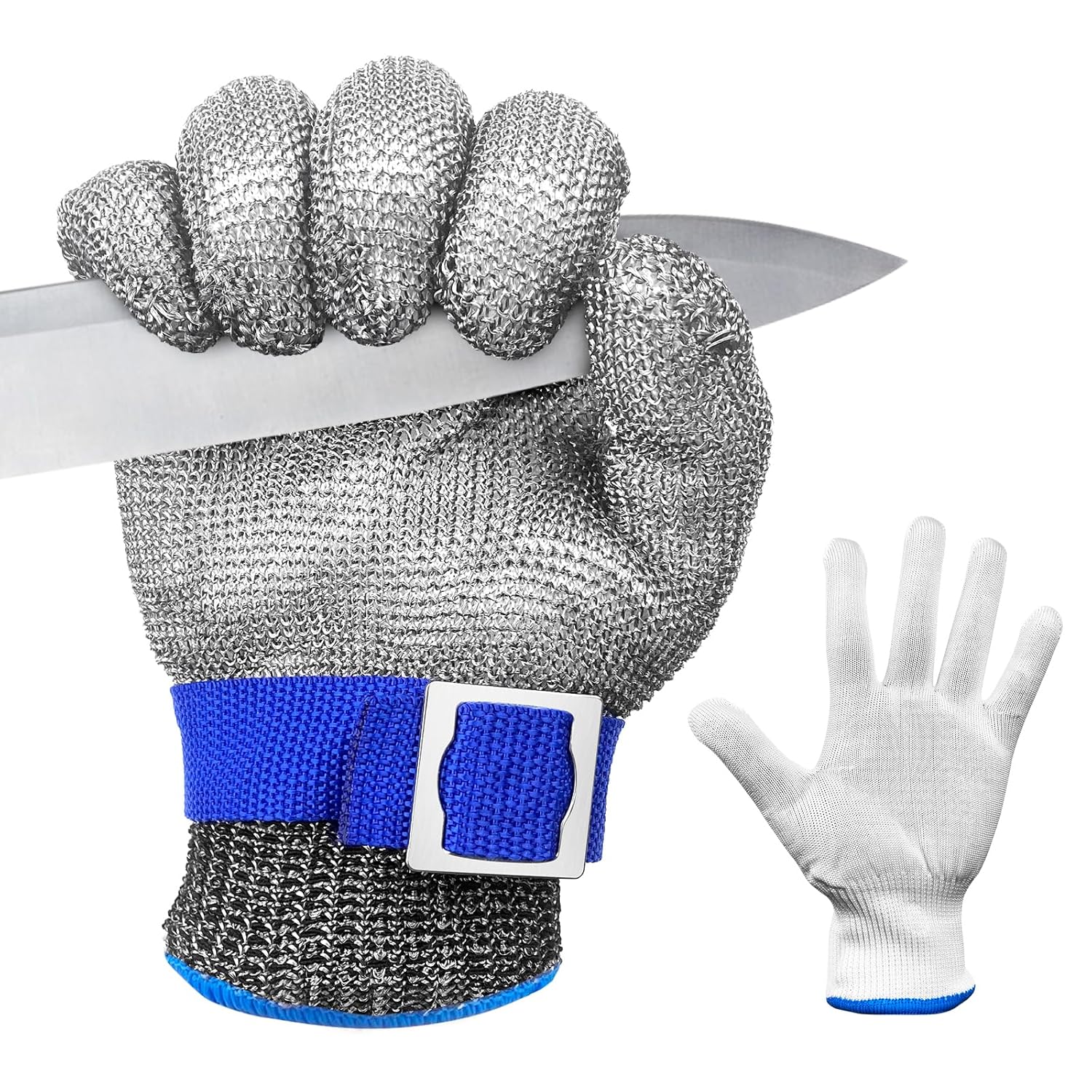 Gants Anti-Coupure Niveau 9 - Protection pour Cuisine, Huître, Boucherie - Maille en Acier Inoxydable pour Découpe de Viande (Taille M)