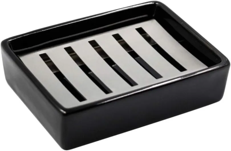 Ulable Porte-Savon en Céramique en Acier Inoxydable SUS304 pour Salle de Bain, Double Couche, Porte-Savon Auto-drainant, Dites Non au Savon Moelleux, Nettoyage Facile (Noir)