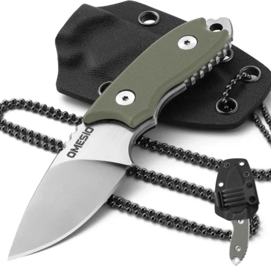 Couteau de Cou EDC, D2 Couteau Lame Fixe et Manche en G10, avec Fourreau en Kydex-Clip - Idéal pour Le Camping et Les Aventures en Plein air - (Lame Blanche + Manche Vert) C- Lame Blanche + Manche Vert