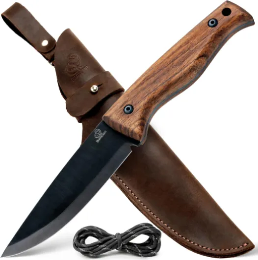 BeaverCraft Couteau Bushcraft Full Tang avec gaine en cuir Lame fixe Couteau de brousse en acier au carbone Couteau de voyage de survie de camping Outils d'équipement Bushcraft - BSH3 Nightfall