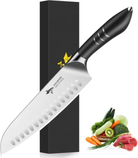 MAD SHARK Couteau Santoku 20 cm - Couteau de Cuisine Japonais en Acier Allemand au Carbone - Lame Ultra-Tranchante, Manche Ergonomique - Idéal pour Viande et Légumes