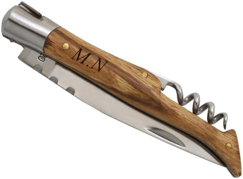 Générique Couteau Pliant 12cm Personnalisable Avec Tire-Bouchon Et Étui - Couteau Personnalisé en Frêne - Idée Cadeau