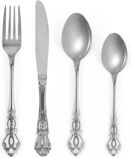 Set couverts de table argent 6 personnes Rétro royal, ensemble de couverts inox 24 pièces, se compose de couteaux/fourchettes/cuillères, finition Poli résistant, facile à nettoyer Argent 24