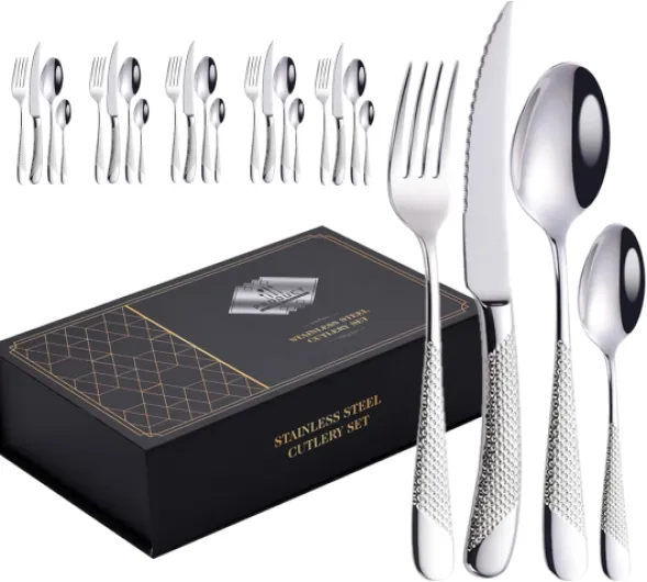 Couverts Ménagères Ensemble De 4 Acier Inoxydable Élégant Sain Durable, Comprend Une Cuillère À Fourchette À Couteau Pour Maison, Hôtel, Restaurant, Nouvelle Maison (Argent,24pcs) Argent 24pcs