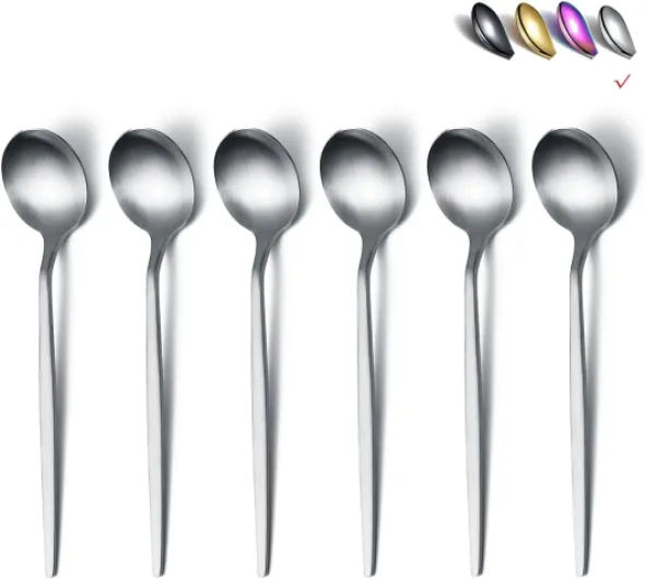 Cuillères à Café 6 Pièces en Argent Mat - 6,6 Pouces en Acier Inoxydable Pour la Maison, la Cuisine ou le Restaurant 1 - Argenté Mat