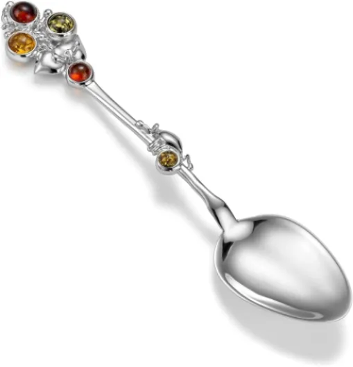 Cuillère En Argent Fabriquée À La Main Avec Ambres Pour Cadeaux De Naissance