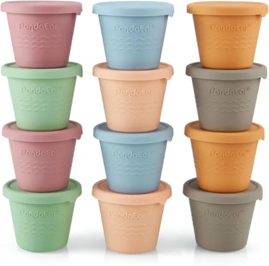 Lot de 12 Contenants de Stockage en Silicone pour Aliments pour Bébés, 120 ml Récipients Réutilisables pour Petites Collations, Stockage au Congélateur avec Couvercles Hermétiques Anti-Fuites
