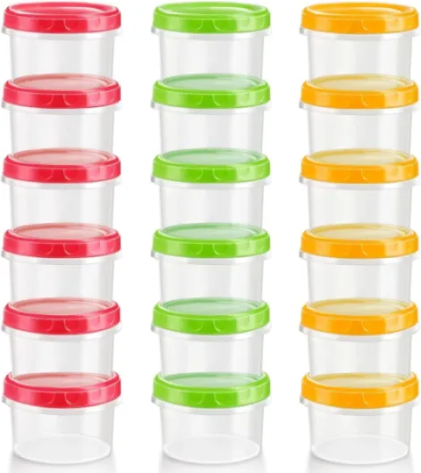 KAHEIGN 18 Pièces Petits Contenants Alimentaire, 8oz /250ml Bols en Plastique Empilables Réutilisables avec Anti-Fuites Couvercles, Passe Lave-Vaisselle Micro-Ondes Congélateur (Rouge/Vert/Jaune)