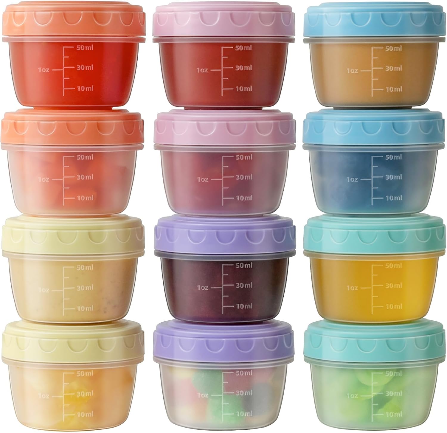 Lot de 12 petits pots de conservation 77ml,pot plastique avec couvercle hermétique réutilisable,pour compotes, purées, yaourts,boîte de conservation alimentaire sans BPA pour congélation et repas 12 Pièces