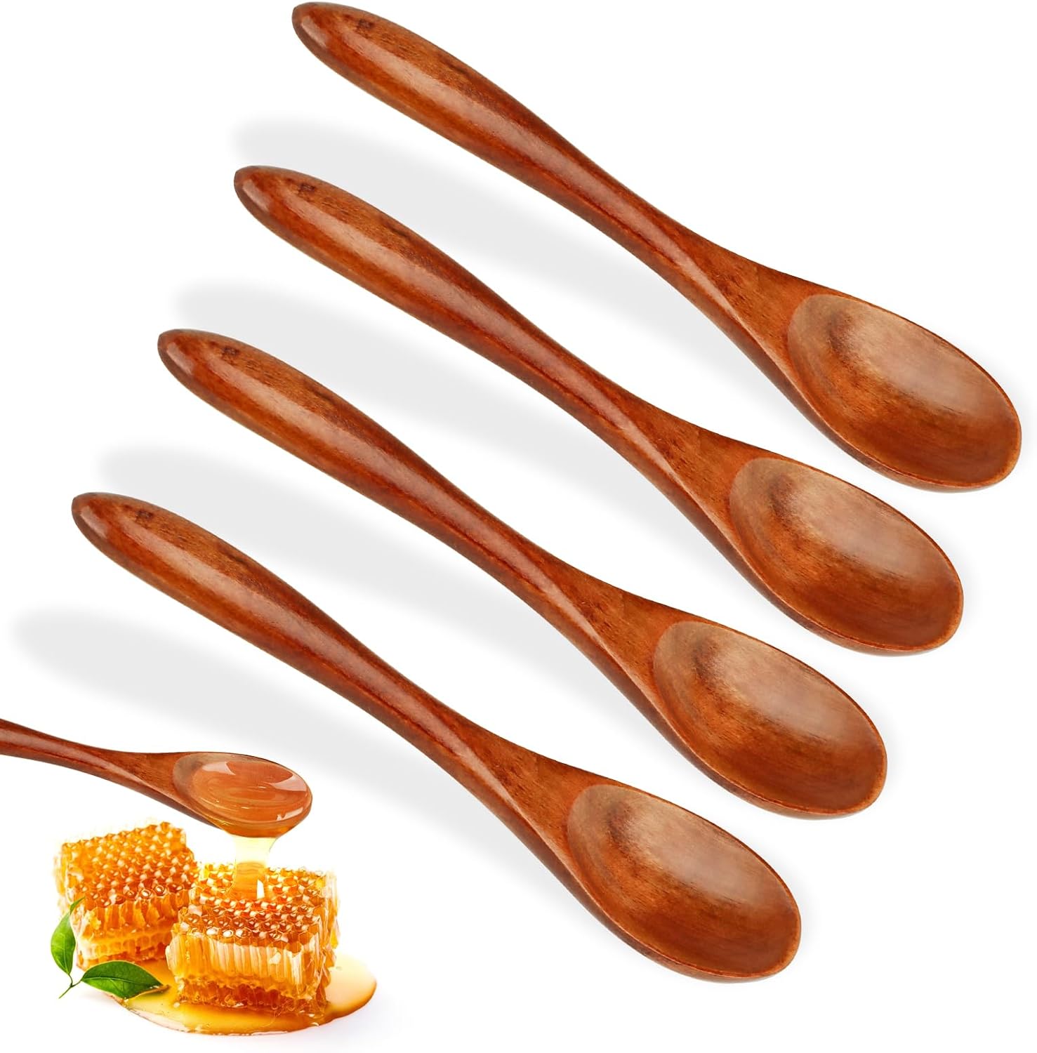 Lot de 4 cuillères à miel en bois fabriquées à la main - Petites cuillères à soupe naturelles Nanmu - Pour mélanger la cuisson du miel, du chocolat chaud, du thé, du café