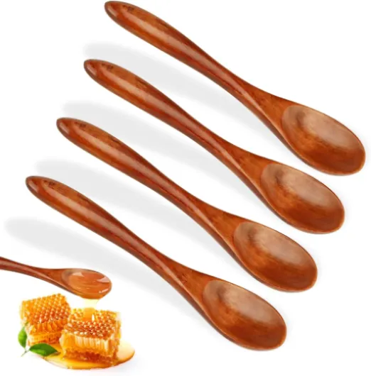Lot de 4 cuillères à miel en bois fabriquées à la main - Petites cuillères à soupe naturelles Nanmu - Pour mélanger la cuisson du miel, du chocolat chaud, du thé, du café