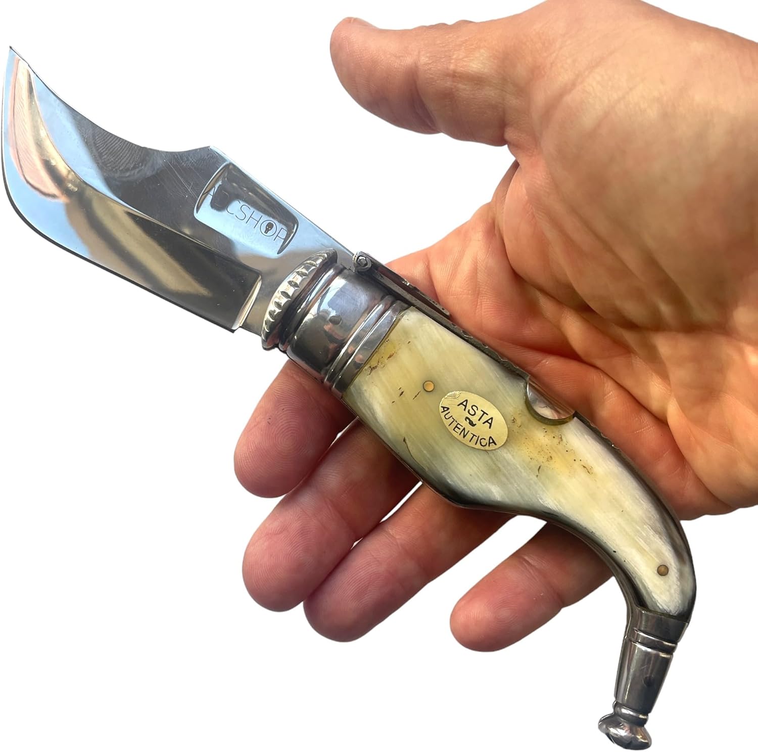 Couteau Corne de Taureau Capaora - 22,00 cm - lame de type capaora en acier 3Cr13Mov de 8,60 cm - manche en Corne de Taureau 12,80 cm - poids 140,00 g - Portabilité et Utilisation Quotidienne.