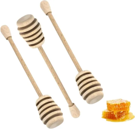 .- Lot de 3 Cuillères à Miel en Bois – Bâtonnet Miel Naturel avec Rainures - Accessoire Dosage & Service Miel