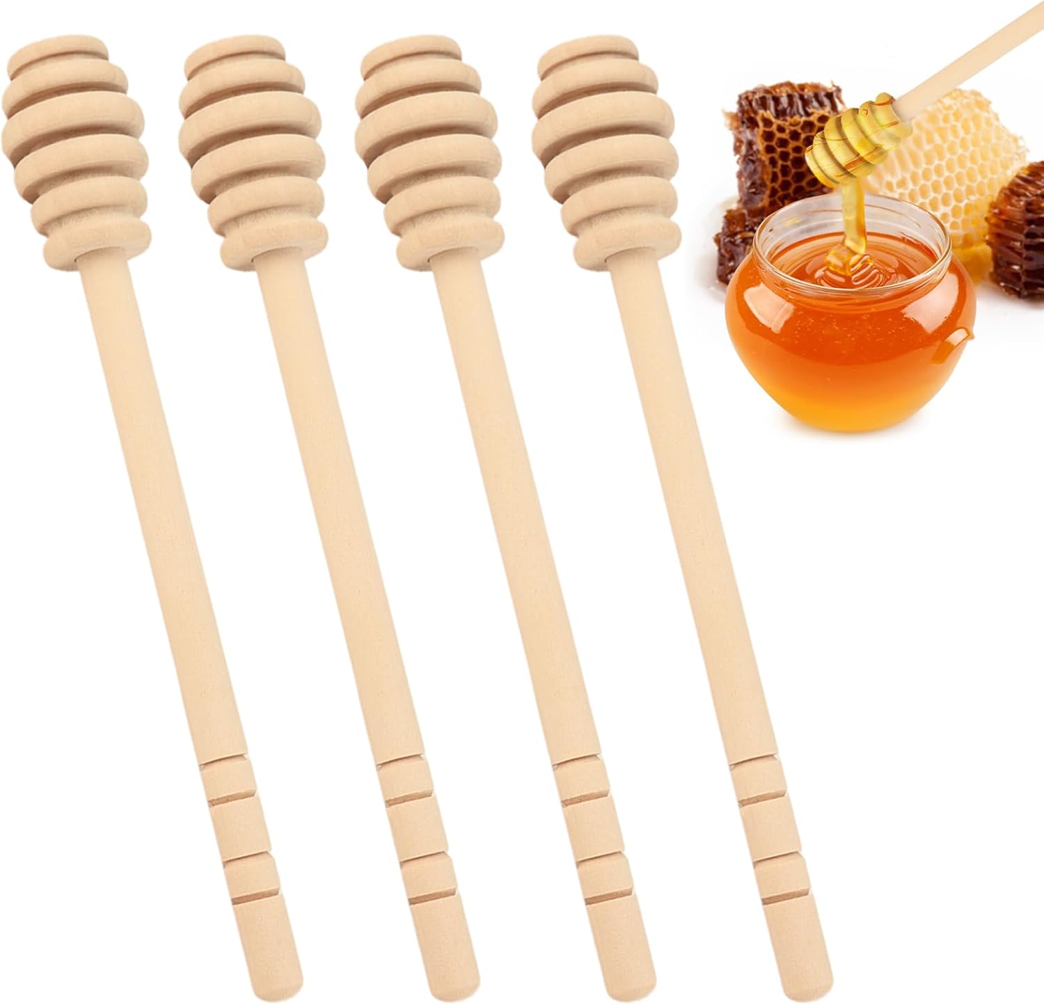 4 Pièces Agitateurs à Miel en Bois Naturel 16cm, Cuillère à Miel Écologiques pour Pots de Miel, Accessoires de Cuisine pour Mélange, Cuillere a Miel pour Mariage, Anniversaire, Fêtes