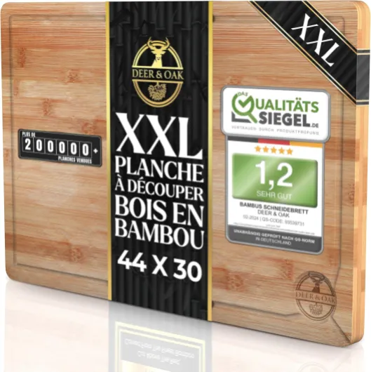 Deer & Oak Planche à découper en bambou haut de gamme – Grande planche 44x30x2cm pour cuisine – Pré-huilée et durable XXL