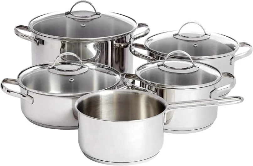 Batterie de Cuisine à Induction en Acier Inoxydable, 9 Pièces, Casserole avec Couvercle, Cocotte 1.8 Litres