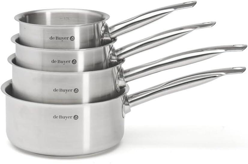 Lot de 4 casseroles PRIM'APPETY - 14/16/18/20 cm - Sans PFAS, Inox 18/10 de Qualité Professionnelle, Fond Magnétique Épais pour Cuisson Maîtrisée, Tous Feux + Four, Finition Poli Brossé Unique