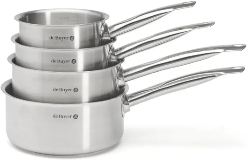 Lot de 4 casseroles PRIM'APPETY - 14/16/18/20 cm - Sans PFAS, Inox 18/10 de Qualité Professionnelle, Fond Magnétique Épais pour Cuisson Maîtrisée, Tous Feux + Four, Finition Poli Brossé Unique