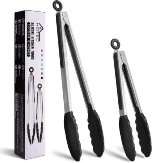 Pinces de Cuisine Verrouillables, Pince Cuisine Silicone, en Acier Inoxydable de Qualité Qupérieure avec Embouts en Silicone, lot de 2-23 cm et 30,5 cm Noir