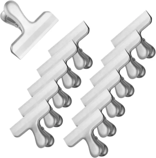 Lot de 12 Pince Sachet Alimentaire Inox 76mm, Fermeture Sachet Alimentaire Réutilisable, Pinces Métalliques Multiusage pour Cuisine, Bureau, École et Photos