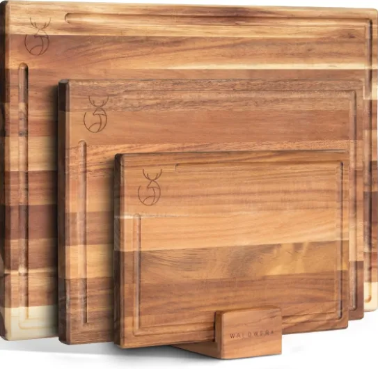3 Planches à Découper (40x30 / 33x24 / 26x18cm) en Acacia Massif - Plances à Découper en Bois - Planches de Bois de 2cm d’Épaisseur - Planches à Découper avec Design Élégant