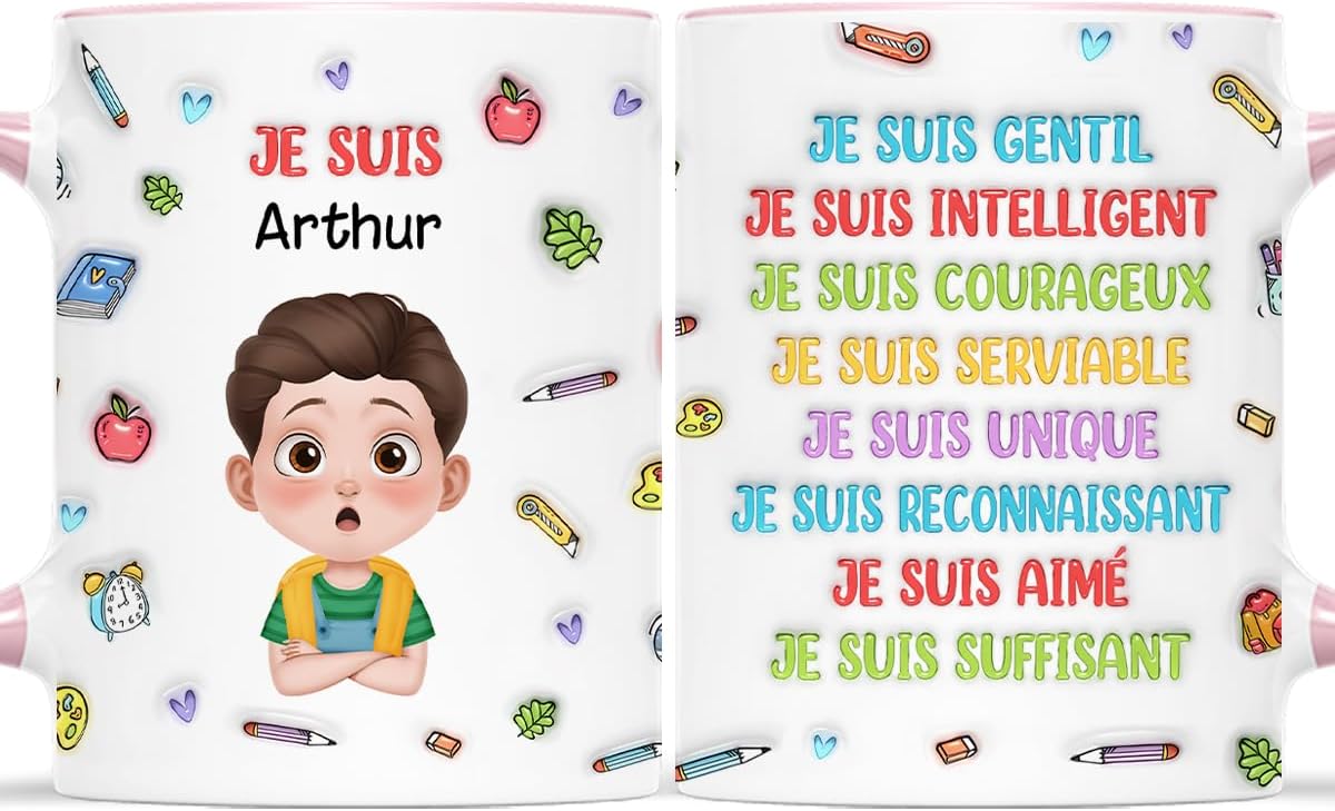 Mug Personnalisé Prénom - Je Suis - Tasse enfant maternelle, Cadeaux Pour Enfants, Tasse Enfant Micro Ondable (Garçon)