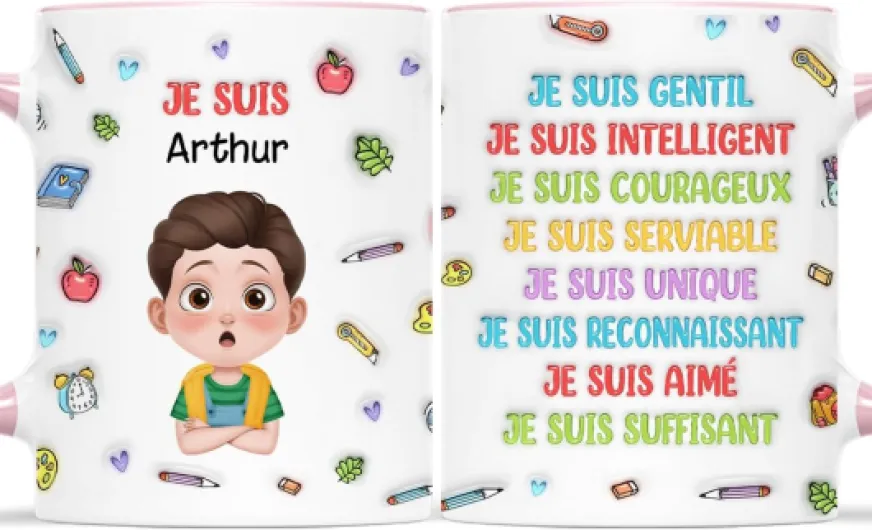 Mug Personnalisé Prénom - Je Suis - Tasse enfant maternelle, Cadeaux Pour Enfants, Tasse Enfant Micro Ondable (Garçon)