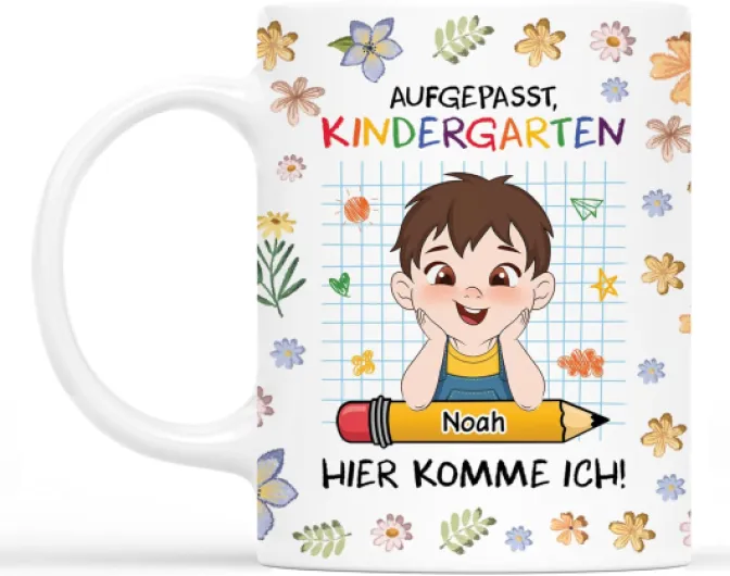 Mug Personnalisé Prénom - Attention La Maternelle J'arrive - Cadeaux Pour Enfants, Tasse Enfant Micro Ondable, Mug Enfant, Tasse Enfant (Garçon)