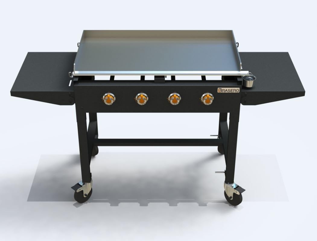 FAVEX BRASERO - Plancha Carmen sur Chariot équipé-Brasero-4 Feux à gaz-Jusqu'à 14 convives-Surface de Cuisson 90X45,5cm-16 KW-Récupérateur de Graisse