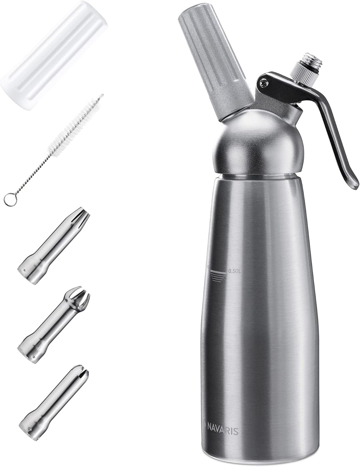 Siphon à Chantilly Professionnel - Bombe 500 ML Crème Fouettée en Métal avec 3X Douille Décoration - Appareil pour Cuisine Chaud et Froid