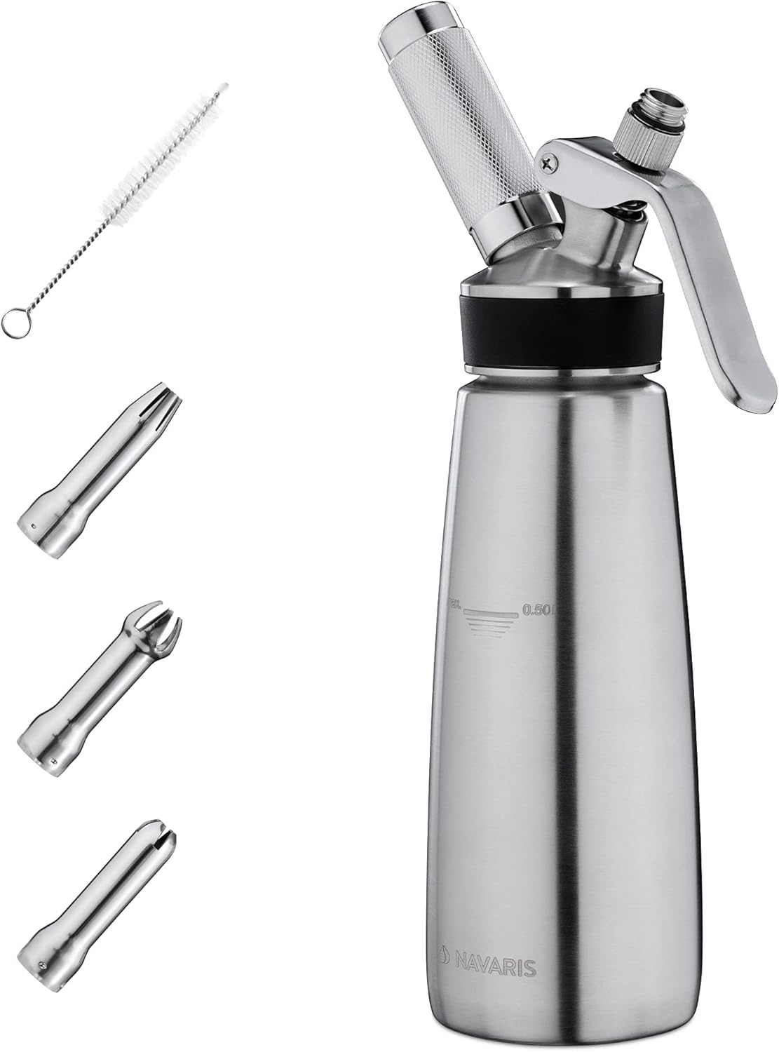 Siphon à Chantilly Professionnel - Bombe 500 ML Crème Fouettée en INOX avec 3X Douille Décoration - Appareil pour Cuisine Chaud et Froid