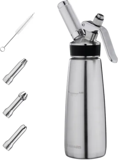 Siphon à Chantilly Professionnel - Bombe 500 ML Crème Fouettée en INOX avec 3X Douille Décoration - Appareil pour Cuisine Chaud et Froid