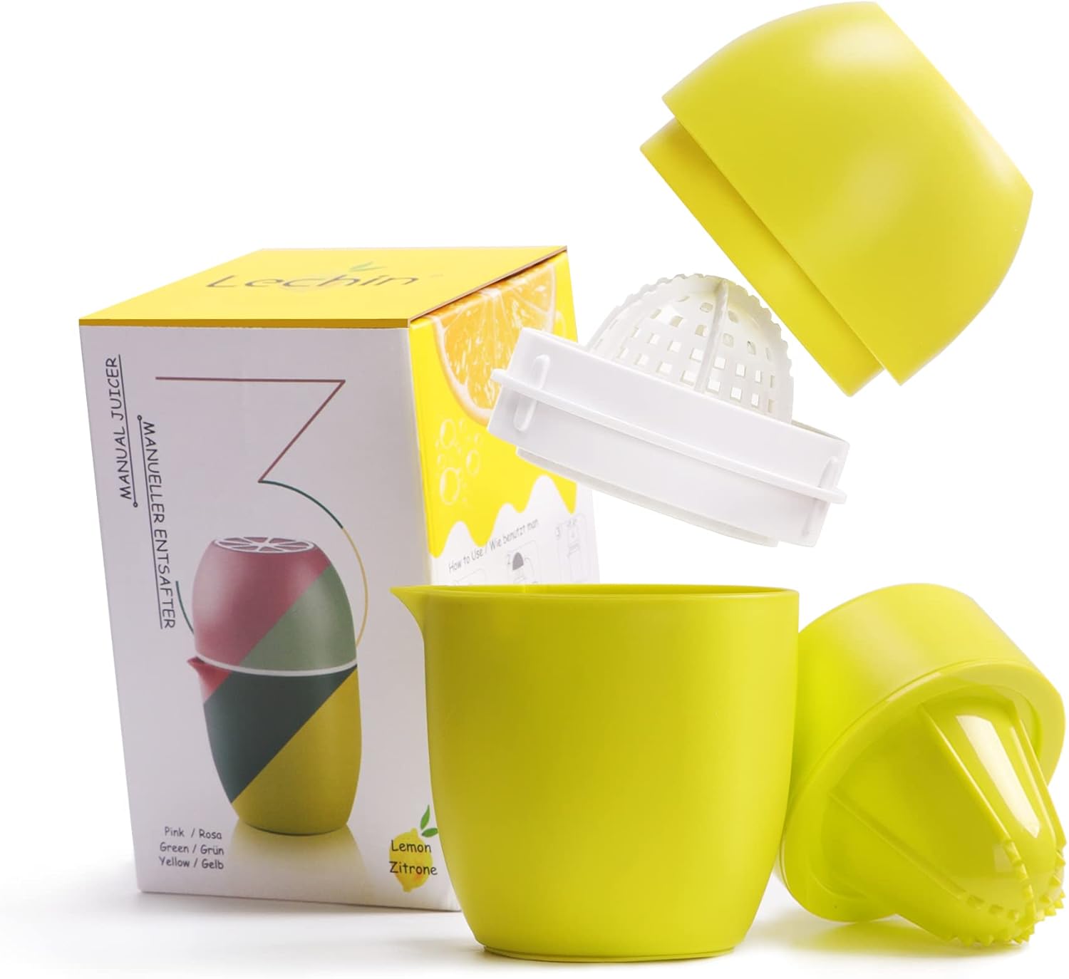 Presse agrume manuel avec un design unique en forme de citron deux modes d'utilisation pour différents fruits (Jaune)