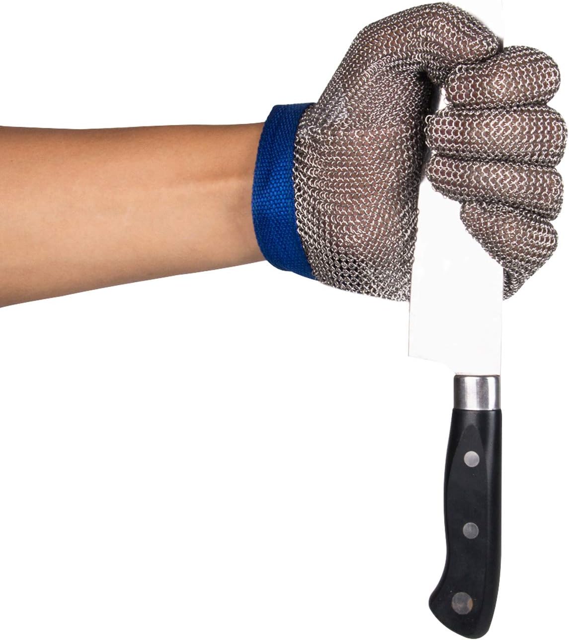 ThreeH Gants de coupe de sécurité des gants 304L de maille d'acier pour la cuisine,Écaillage d'huîtres,Viande coupe et Sculpture sur bois GL08 L(1 pièce) L Bleu