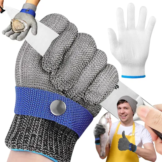 Srup Gant Anti Coupure Cuisine, Gant Huitre Protection, Gants Résistants Coupures Acier Inoxydable, Gants résistants aux coupures de Maille d'acier Inoxydable, Gants Anti Coupure Niveau 9