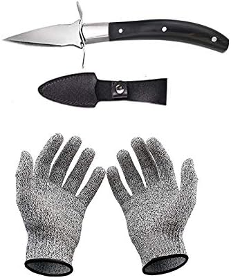 Ensemble couteau à huîtres et gants résistants aux coupures, ouvre-huîtres et gants de protection pour coquillages ou fromages à pâte dure - Oyster Knife (cuisine, jardinage, DIY) (Noir, Milieu) Noir Milieu