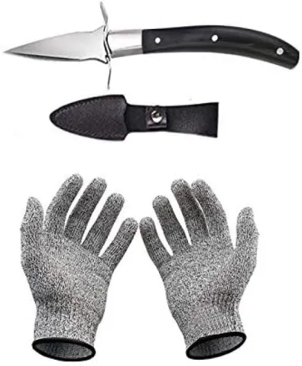 Ensemble couteau à huîtres et gants résistants aux coupures, ouvre-huîtres et gants de protection pour coquillages ou fromages à pâte dure - Oyster Knife (cuisine, jardinage, DIY) (Noir, Milieu) Noir Milieu