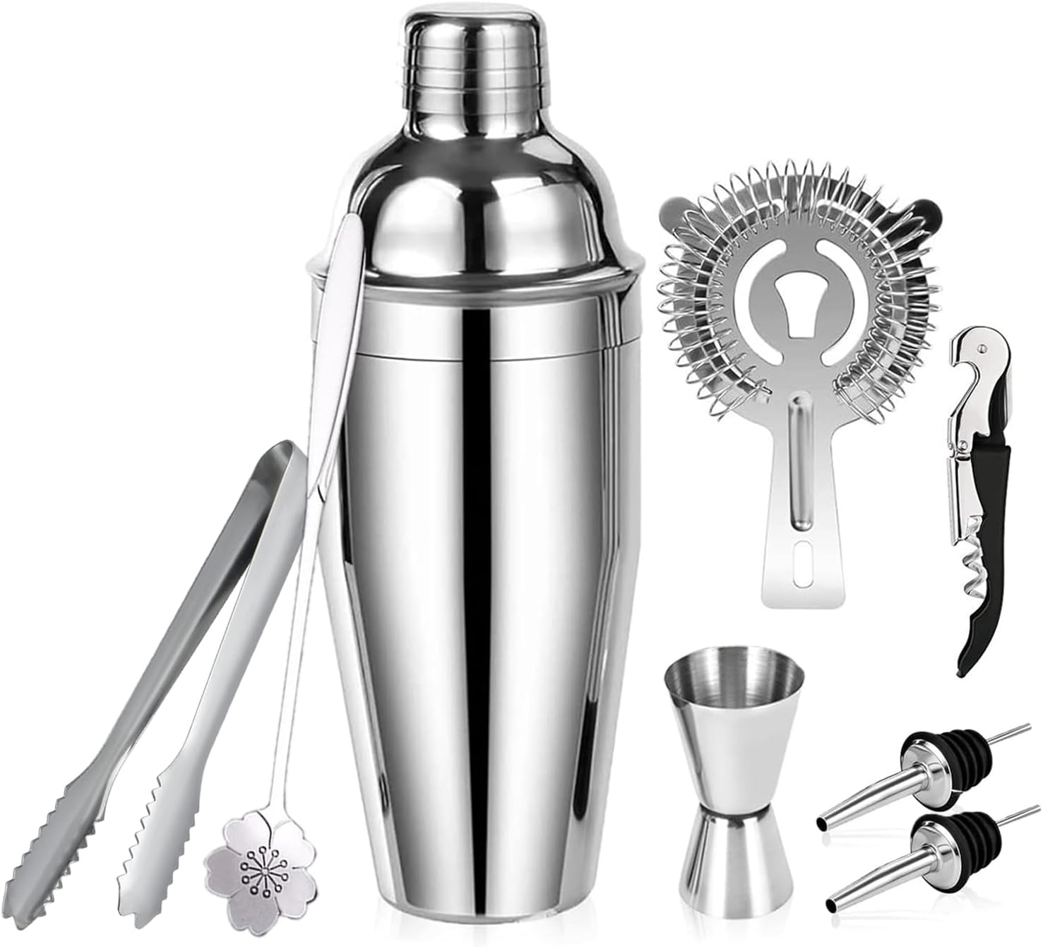 Cocktail Shaker Kit, 750 ML Shaker à Cocktail en Acier Inoxydable Professionnel, 8 Pièces Cocktails Ensemble-Cadeau, Shaker à Cocktail Kit Barman 8PC Shaker à Cocktail Set