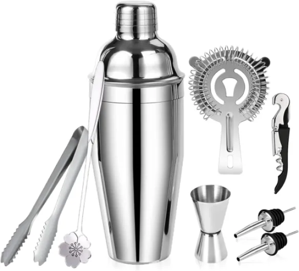 Cocktail Shaker Kit, 750 ML Shaker à Cocktail en Acier Inoxydable Professionnel, 8 Pièces Cocktails Ensemble-Cadeau, Shaker à Cocktail Kit Barman 8PC Shaker à Cocktail Set