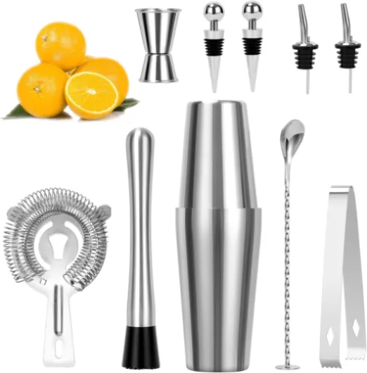 10 Pièces Boston Shaker Cocktail Kit,Professionnel kit pour Barman,Cocktail en Acier Inoxydable,Cocktail Professionnel,Cocktail Shaker kit pour Cadeau Homme,Bar,Party 10pcs Boston Shaker