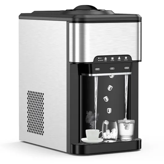 Distributeur d'eau Chaude et Froide Instantanée Capacité 3,3L lavec Machine à Glaçons 18kg/Jour Réservoir de 3L, Fontaine à Eau Fraiche écran Tactile Argent