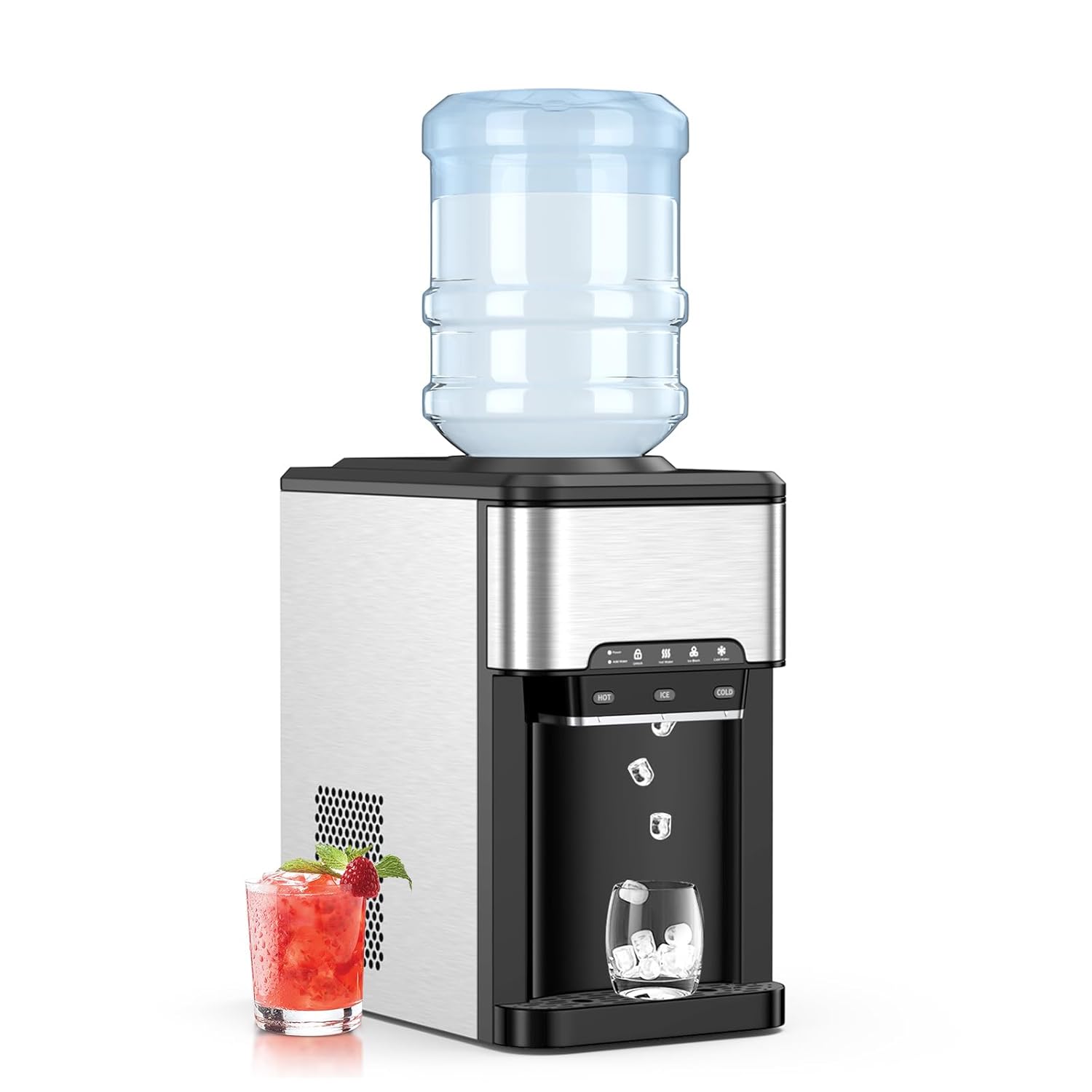 Machine A Glacons 3 en 1, Distributeur Eau Froide & Chaude, Réservoir d'Eau de 3L, Fabrication Glace 19KG/24H, Refroidissement par Compresseur pour Maison, Bureau