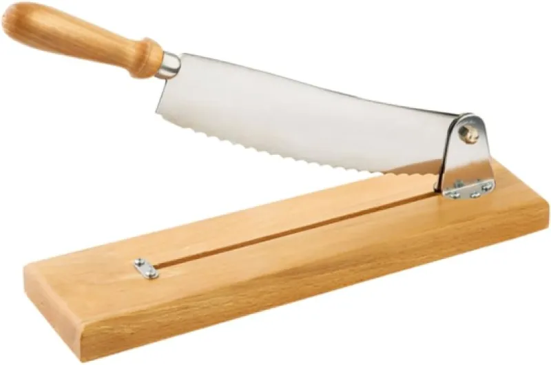 Tellier LOUIS Coupe-Pain Professionnel en Inox avec Socle en Bois - Lame Droite de 25 cm - Ustensile de Cuisine Durable et Précis pour Trancher Pain et Boulangerie