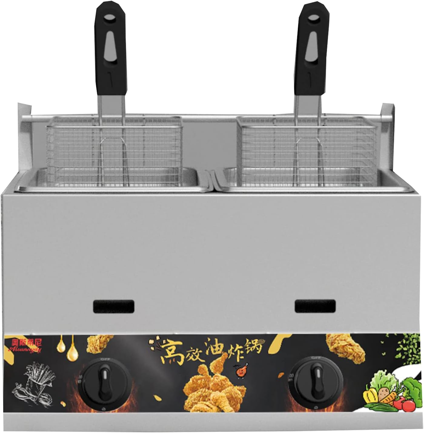 Friteuse à gaz, friteuse à gaz butane et gaz propane, friteuse en acier inoxydable, friteuse commerciale, capacité 11 l x 2