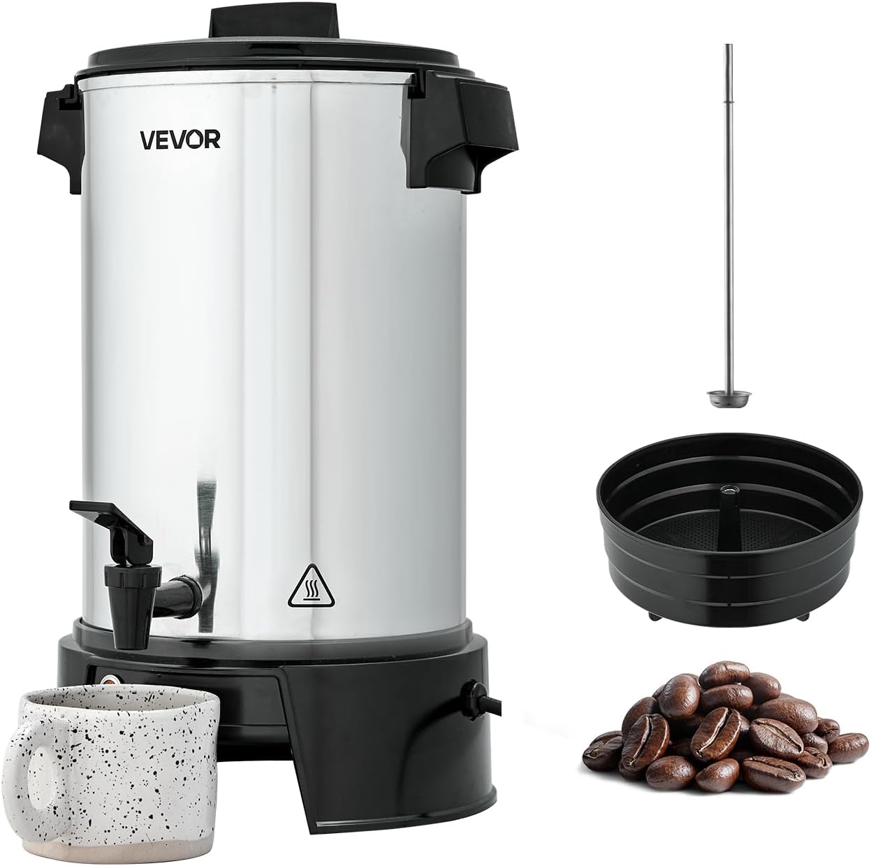 Percolateur à Café 6 L 40 Tasses, Distributeur de Boissons Chaudes avec Robinet Anti-goutte, Infusion Rapide, Contrôle Automatique de la Température, pour Restauration Bar Café Restaurant